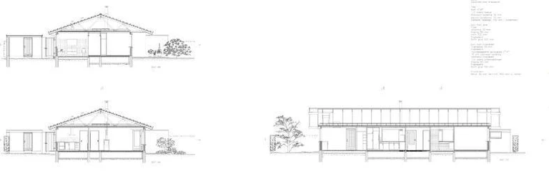 Tegning af parcelhus til tre familier. Facaden har flere døre og vinduer sammenlignet med et traditionelt énfamilieshus